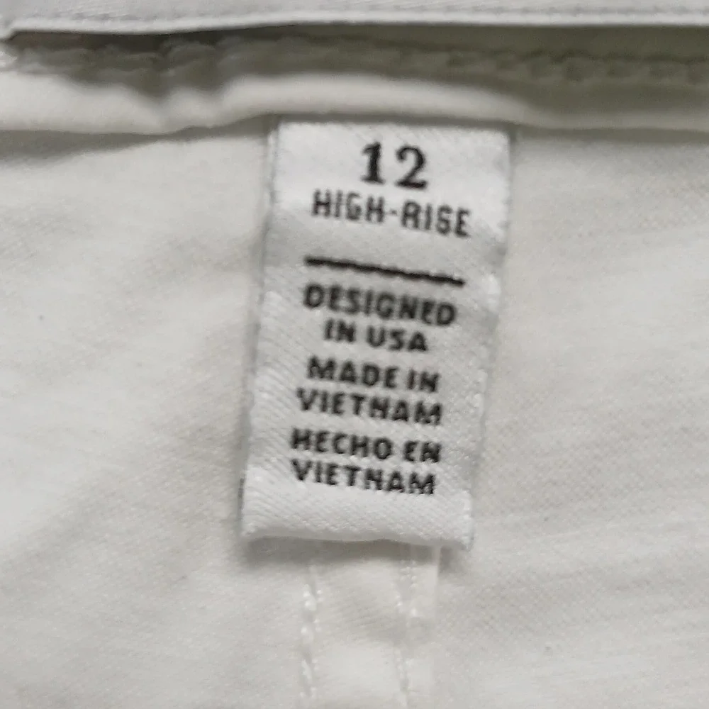WHBM High Rise Slim Crop Pants Off White‎ Tan Pocket Trim Size 14